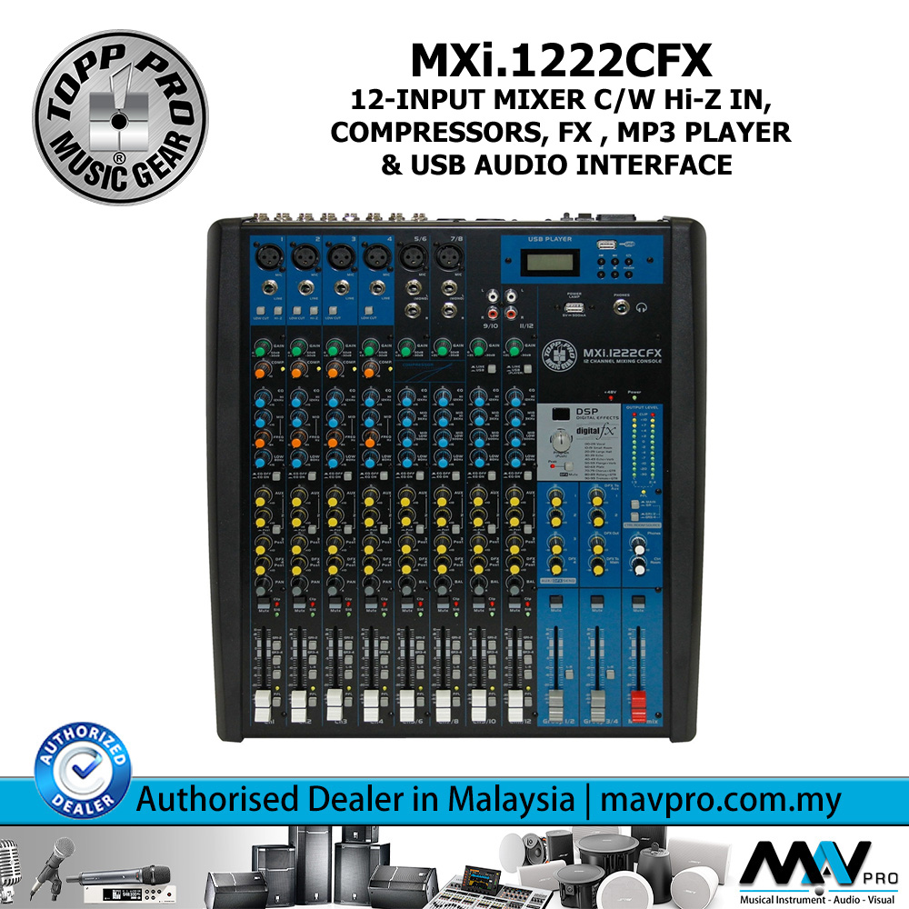 Topp Pro MXi.1222CFX 12Input Mixer C/W HiZ In, Compressors, FX, MP3